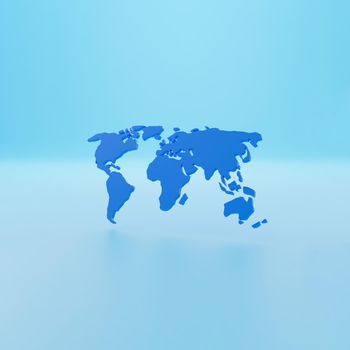 Blue world map 3d illustration isolated on blue background. 3D render