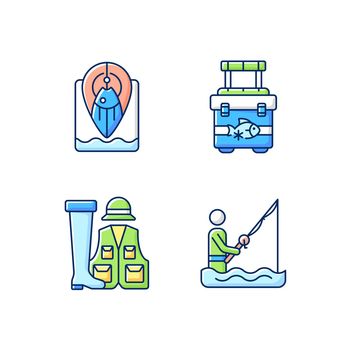 Wade fishing RGB color icons set
