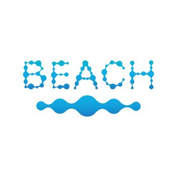 Beach wording with water drop letters, wave icon, Stock Vector Illustration isolated on white background.