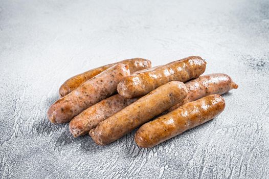 Roasted Bratwurst Hot Dog sausages. White background. Top View