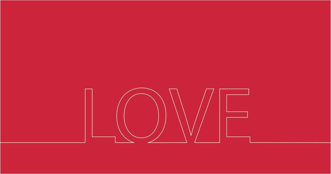 Continuous line drawing the word Love. Stock Vector illustration isolated on red background