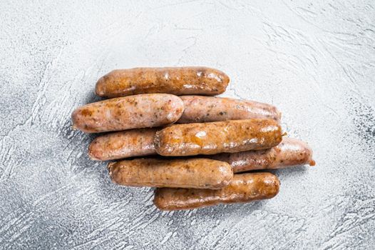 Roasted Bratwurst Hot Dog sausages. White background. Top View