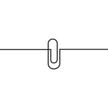 Continuous line drawing of paper clip. Attach icon. Template for your design works. Stock Vector illustration isolated on white background.