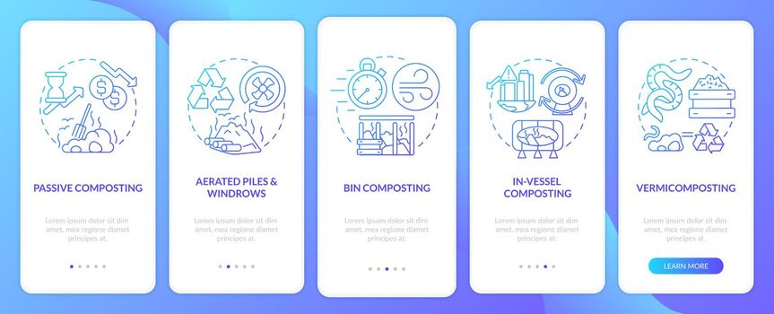 Composting methods onboarding mobile app page screen with concepts