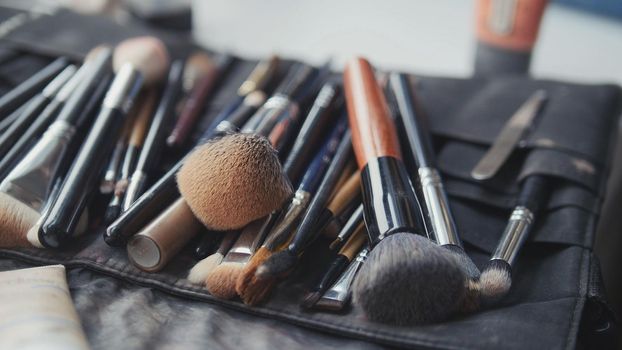 Macro view of make-up brushes