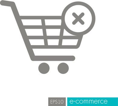 Shopping cart with cross sign icon
