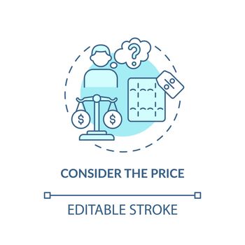 Consider the price blue concept icon