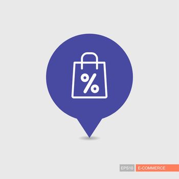 Shopping bag with percent symbol pin map icon