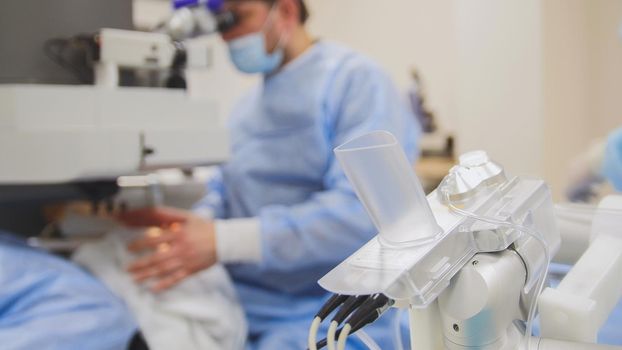 Surgical operations on the human eye - high technology health care equipment