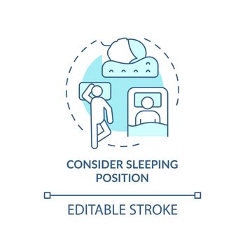 Consider sleeping position blue concept icon