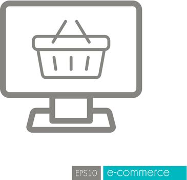 Computer display with shopping cart icon