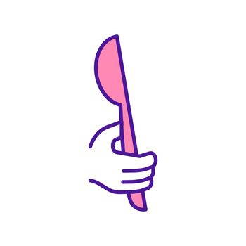 Baby holding spoon RGB color icon