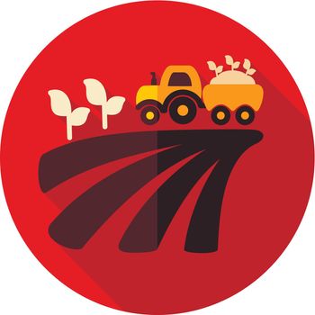 Tractor on field harvest seedling flat icon