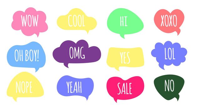 Speech bubble. Dialog balloon tags. Vector quote stickers.