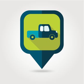 Pickup truck flat pin map icon. Map pointer
