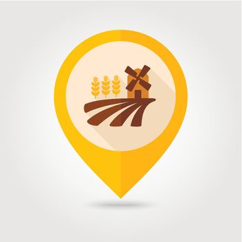 Field with a mill and wheat flat mapping pin icon