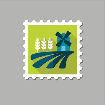 Field with a mill and wheat flat stamp