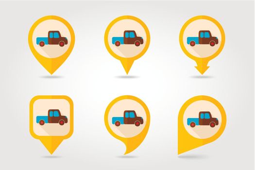 Pickup truck flat mapping pin icon
