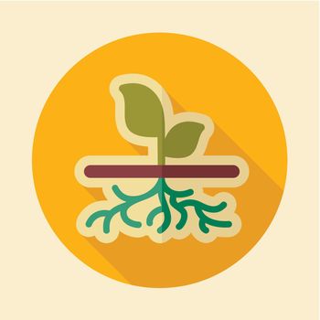 Plant with roots flat vector icon, garden