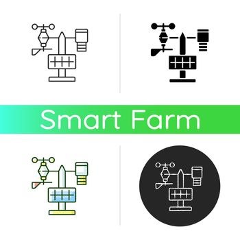 Weather stations icon. Agriculture meteo analysis. Optimal farming conditions. Weather data. Environmental monitoring. Linear black and RGB color styles. Isolated vector illustrations