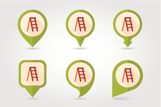 Ladder, stepladder, stair flat vector pin map icon
