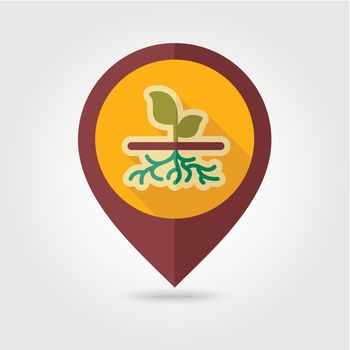 Plant with roots flat vector pin map icon, garden