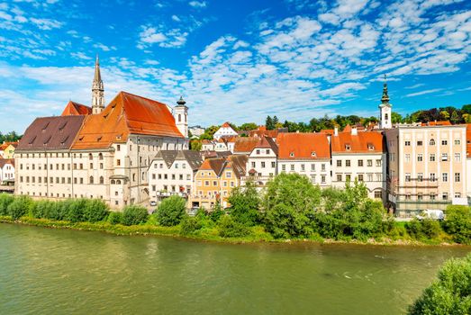 Cityscape of the medieval Austrian city of Steyr, Austria