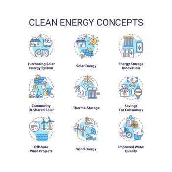 Clean energy concept icons set