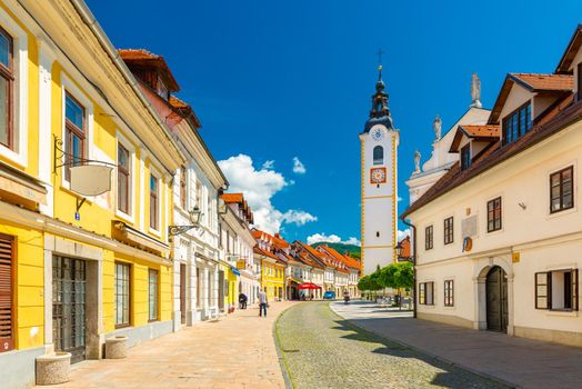 Kamnik - June 2020, Slovenia: View of the main street (Šutna) of Kamnik on a sunny summer day