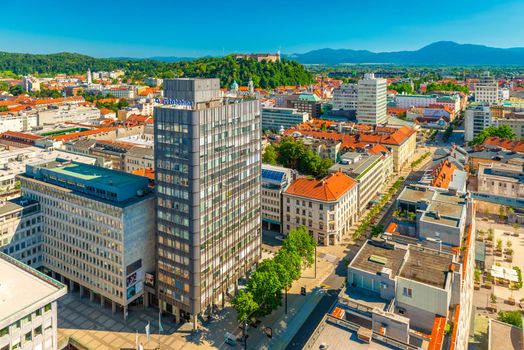 Ljubljana - June 2020, Slovenia: Aerial panorama of the central part of Ljubljana