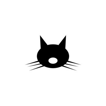Cute Cat Head, Animal Whiskers Face. Flat Vector Icon illustration. Simple black symbol on white background. Cute Cat Head, Animal Whiskers Face sign design template for web and mobile UI element.