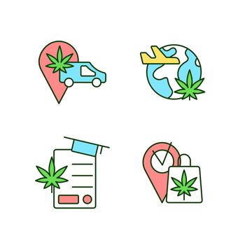 Worldwide cannabis industry RGB color icons set