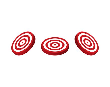 Red target icon set. Isometric set of red target vector icons for web design isolated on white background