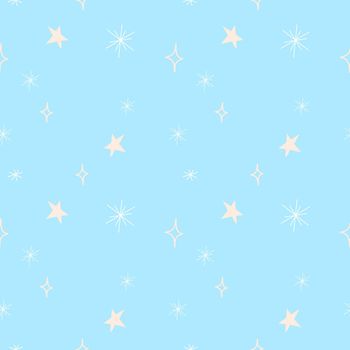 Vector seamless hand drawn simple snow pattern. Winter background with snowfall and stars EPS illustration