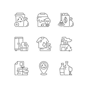 Waste disposal linear icons set
