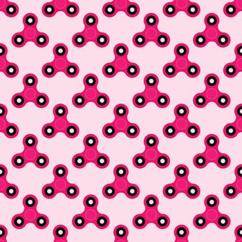 Fidget spinner. Hand toy for stress relief. Seamless pattern with pink spinners for wrapping paper, wallpaper, web page background and more. Vector illustration. EPS10
