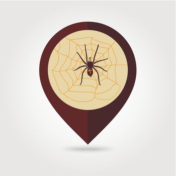 Spider web and spider halloween mapping pin icon