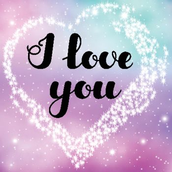 Inspirational lettering I love you black color on spase background for posters, banners, flyers, stickers, cards for Valentine s Day and more. Vector illustration. EPS10.