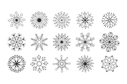 set of winter snowflakes, christmas snowfall design for holiday greetings and print packaging and card