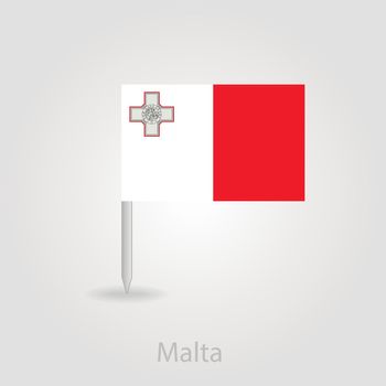 Malta flag pin map icon, vector illustration