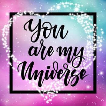 Hand written lettering I love you on spase background for posters, banners, flyers, stickers, cards for Valentine s Day and more. illustration.