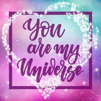 Hand written lettering I love you on spase background for posters, banners, flyers, stickers, cards for Valentine's Day and more. Vector illustration. EPS10
