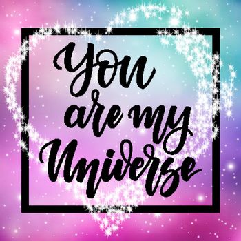 Hand written lettering I love you on spase background for posters, banners, flyers, stickers, cards for Valentine s Day and more. Vector illustration. EPS10