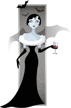 Vector image of a girl vampire with a glass