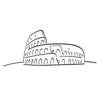 The Colosseum or Coliseum in Rome Italy illustration vector isolated on white background line art.