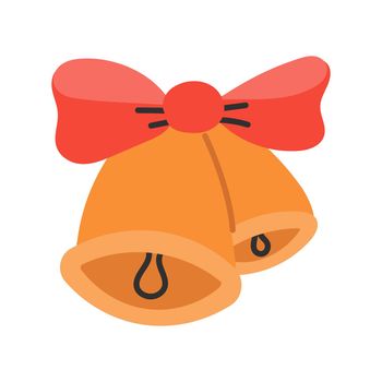 Festive bells with red bow, vector illustration in flat style
