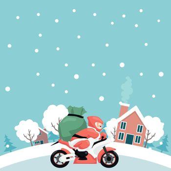 Motorcycle Merry Christmas dedication card in a snowy city