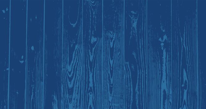 Wood texture, lumber grunge background in classic blue color. Floor surface or fence structure. Vector illustration.