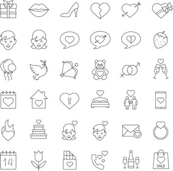Valentine's Day linear icons set