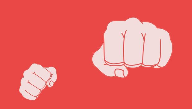 Clenched striking man fists in fight stance. Chalk clip art